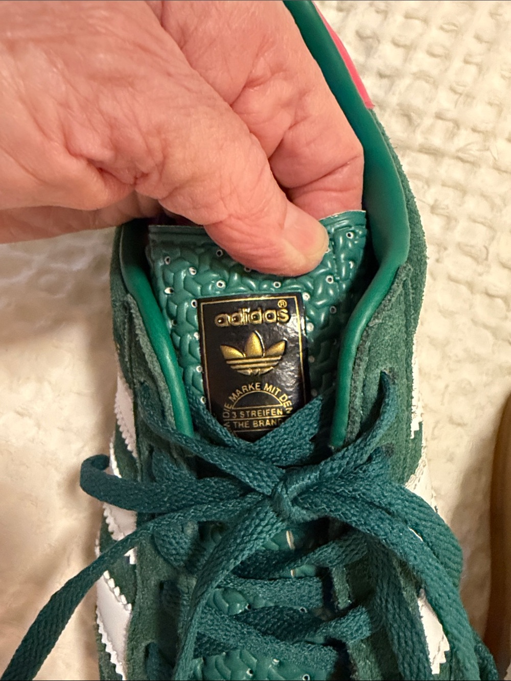 adidas Women's Green Suede Gazelle Sneaker with White Stripes - Picture 5 of 9